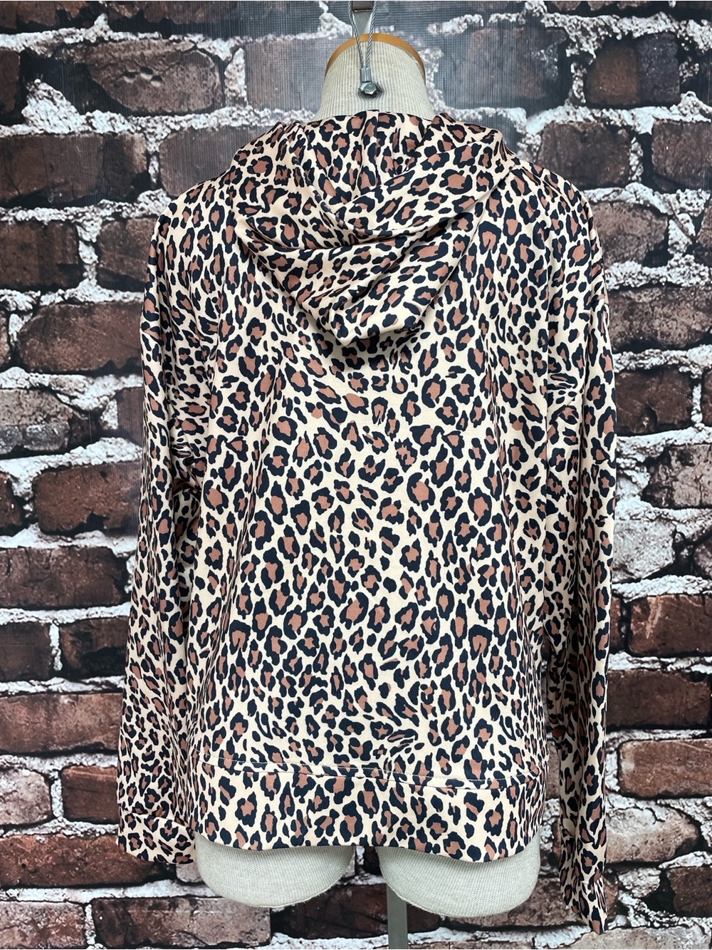 Akimbo Club Sweatshirt Leopard Print Zip-Up Hoodie - Tan Brown Black Medium - Picture 11 of 14